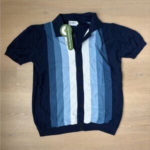 OXKNIT Men's Navy Blue Striped Polo